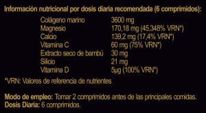 Información nutricional del producto Avirm Colágeno.